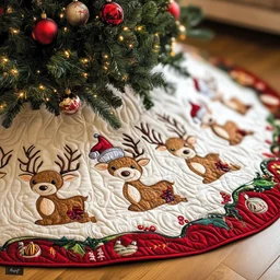Christmas Reindeer Quilted Tree Skirt Christmas Gift