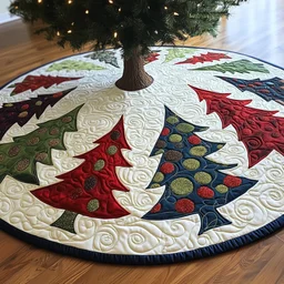 Colorful Christmas Trees Quilted Tree Skirt Christmas Gift