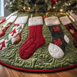 Hanging Stockings Quilted Tree Skirt Christmas Gift