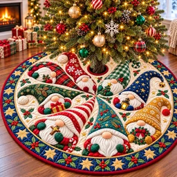 Gnomes Garden Party Quilted Tree Skirt Christmas Gift