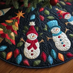Colorful Snowmen Quilted Tree Skirt Christmas Gift