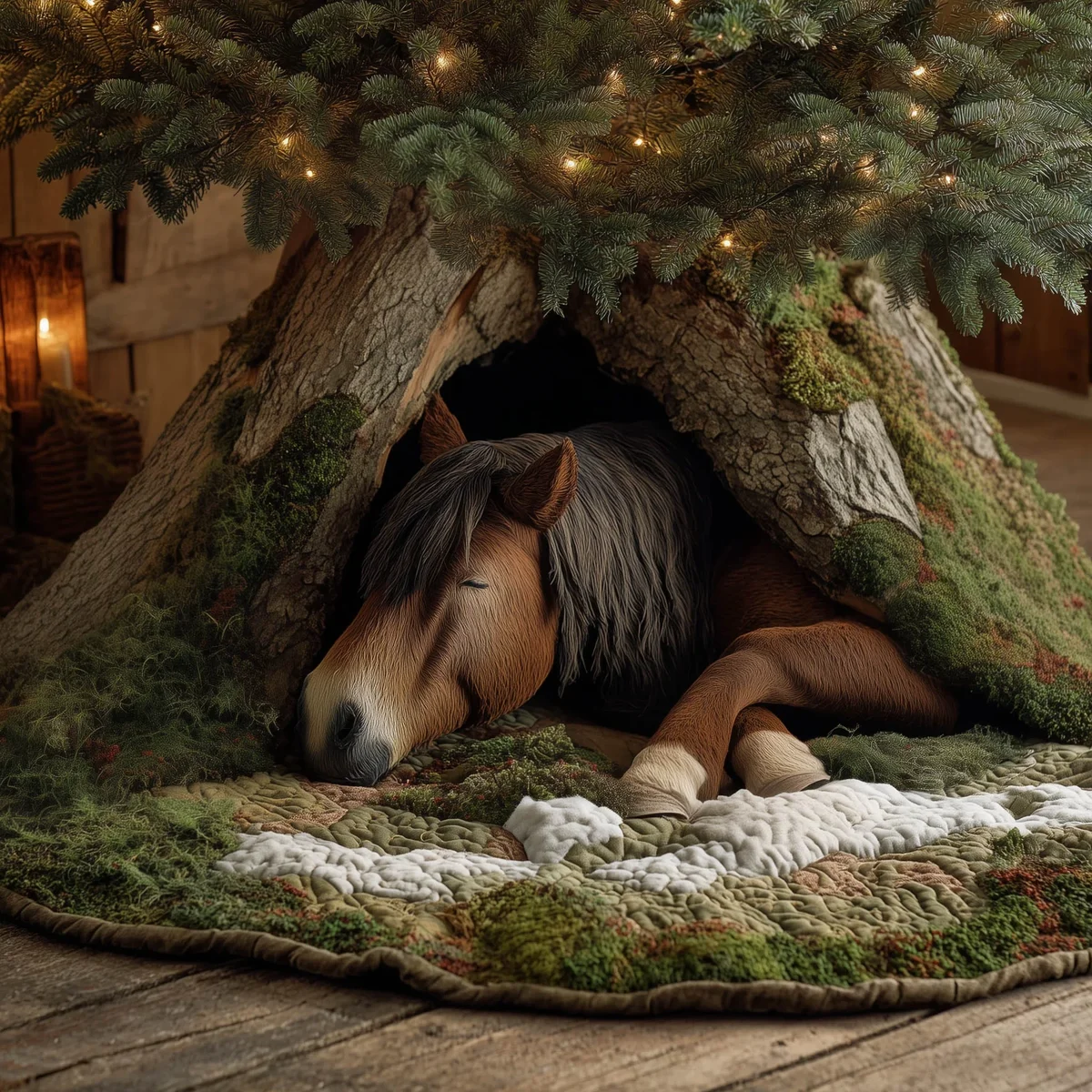 Holiday Farmstead Horse Quilted Tree Skirt Christmas Gift