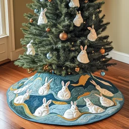 Christmas Rabbit Quilted Tree Skirt Christmas Gift