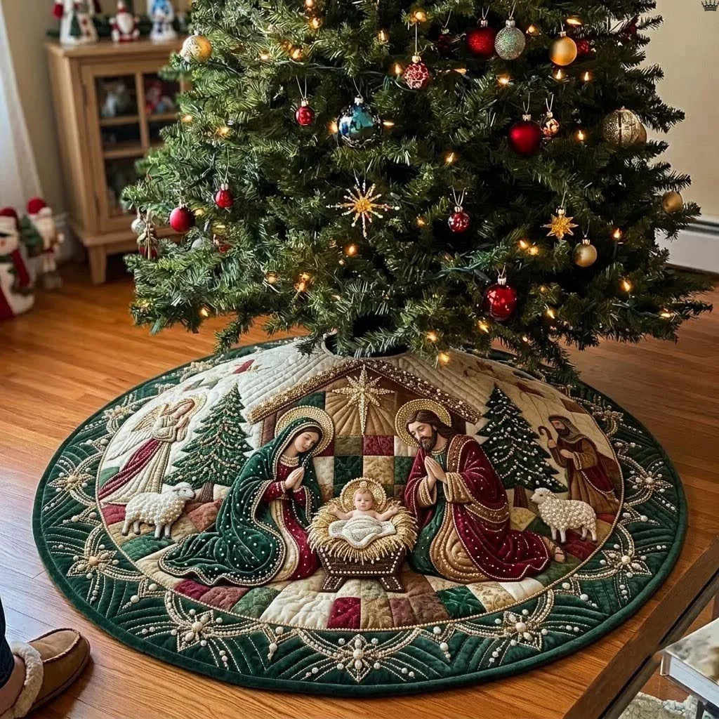 Forest Pearl Nativity Quilted Tree Skirt Christmas Gift