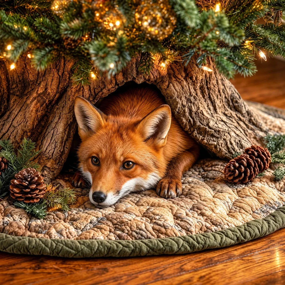 Fox Den Quilted Tree Skirt Christmas Gift
