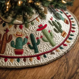 Festive Cactus Quilted Tree Skirt Christmas Gift