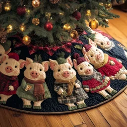 Happy Piggies Quilted Tree Skirt Christmas Gift