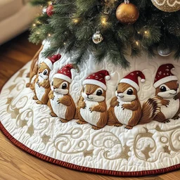 Festive Squirrel Quilted Tree Skirt Christmas Gift