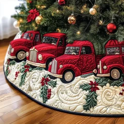 Christmas Red Truck Quilted Tree Skirt Christmas Gift