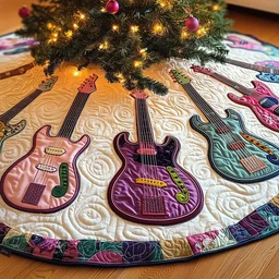 Festive Purple Guitars Quilted Tree Skirt Christmas Gift