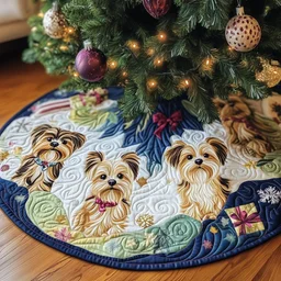 Christmas Yorkie Quilted Tree Skirt Christmas Gift