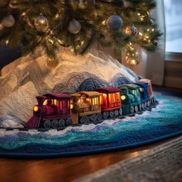 Colorful Train Quilted Tree Skirt Christmas Gift