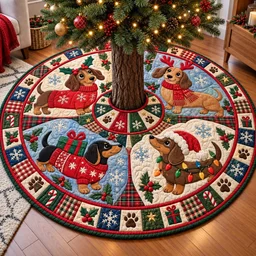 Dachshund Christmas Wishes Quilted Tree Skirt Christmas Gift