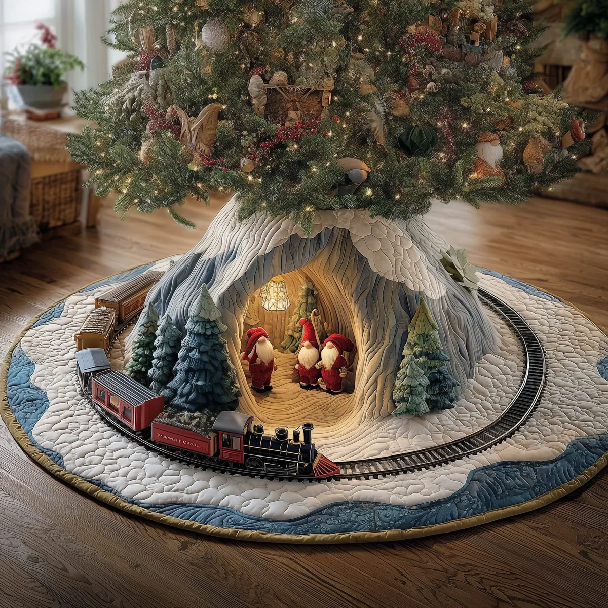 Christmas Train Quilted Tree Skirt Christmas Gift