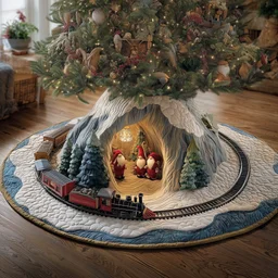 Christmas Train Quilted Tree Skirt Christmas Gift