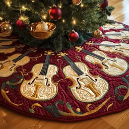 Festive Violins Quilted Tree Skirt Christmas Gift