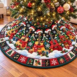 Cozy Christmas Guitar Band Quilted Tree Skirt Christmas Gift