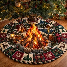 Forest Campfire Quilted Tree Skirt Christmas Gift