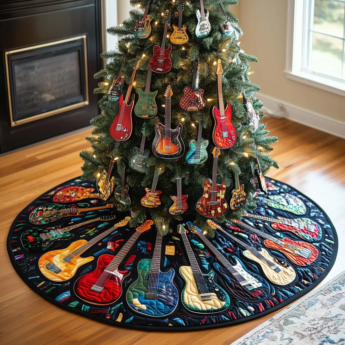 Guitar Forest Quilted Tree Skirt Christmas Gift