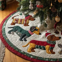 Festive Dachshund Quilted Tree Skirt Christmas Gift