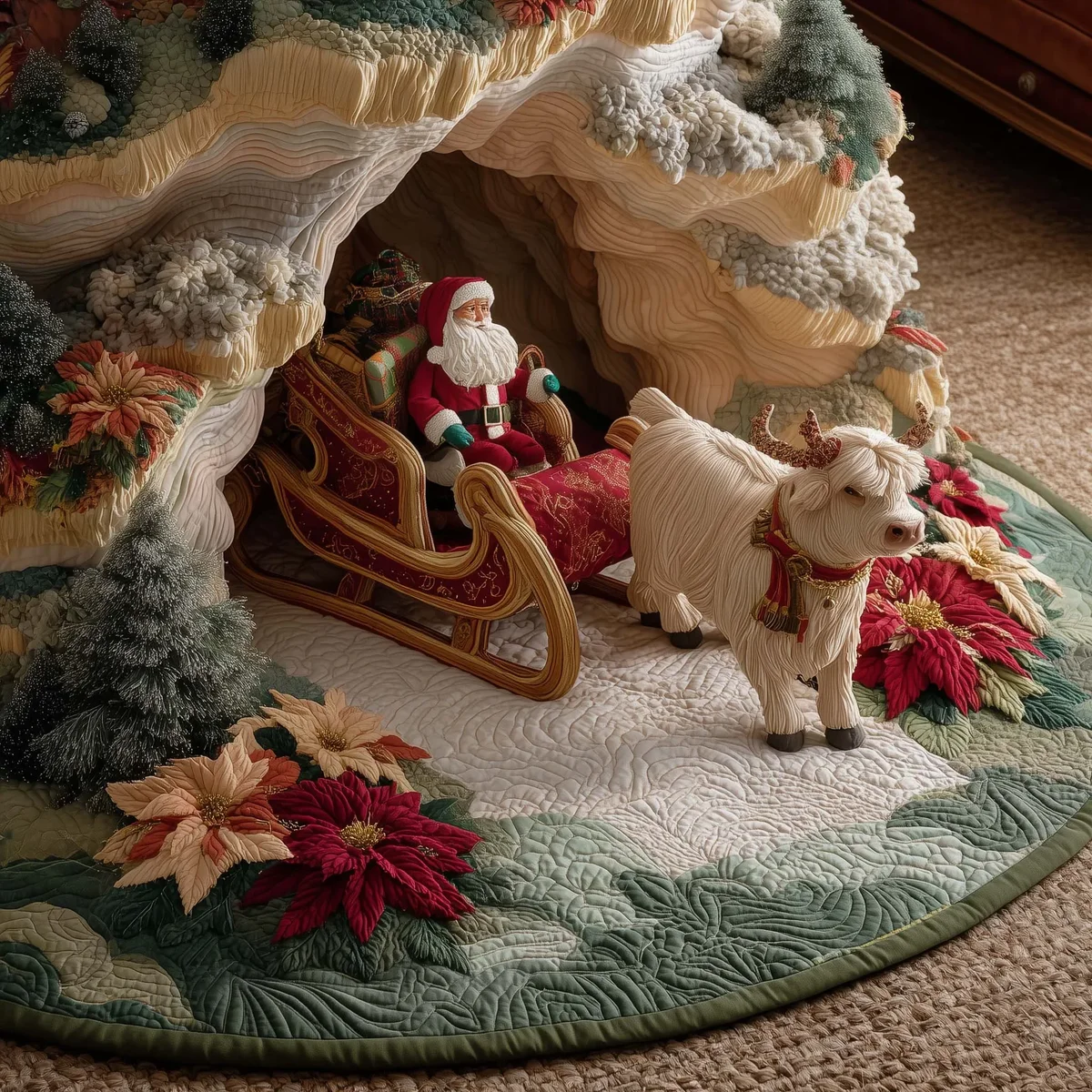 Highland Sleigh Quilted Tree Skirt Christmas Gift