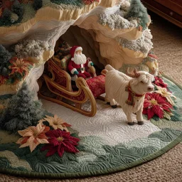Highland Sleigh Quilted Tree Skirt Christmas Gift