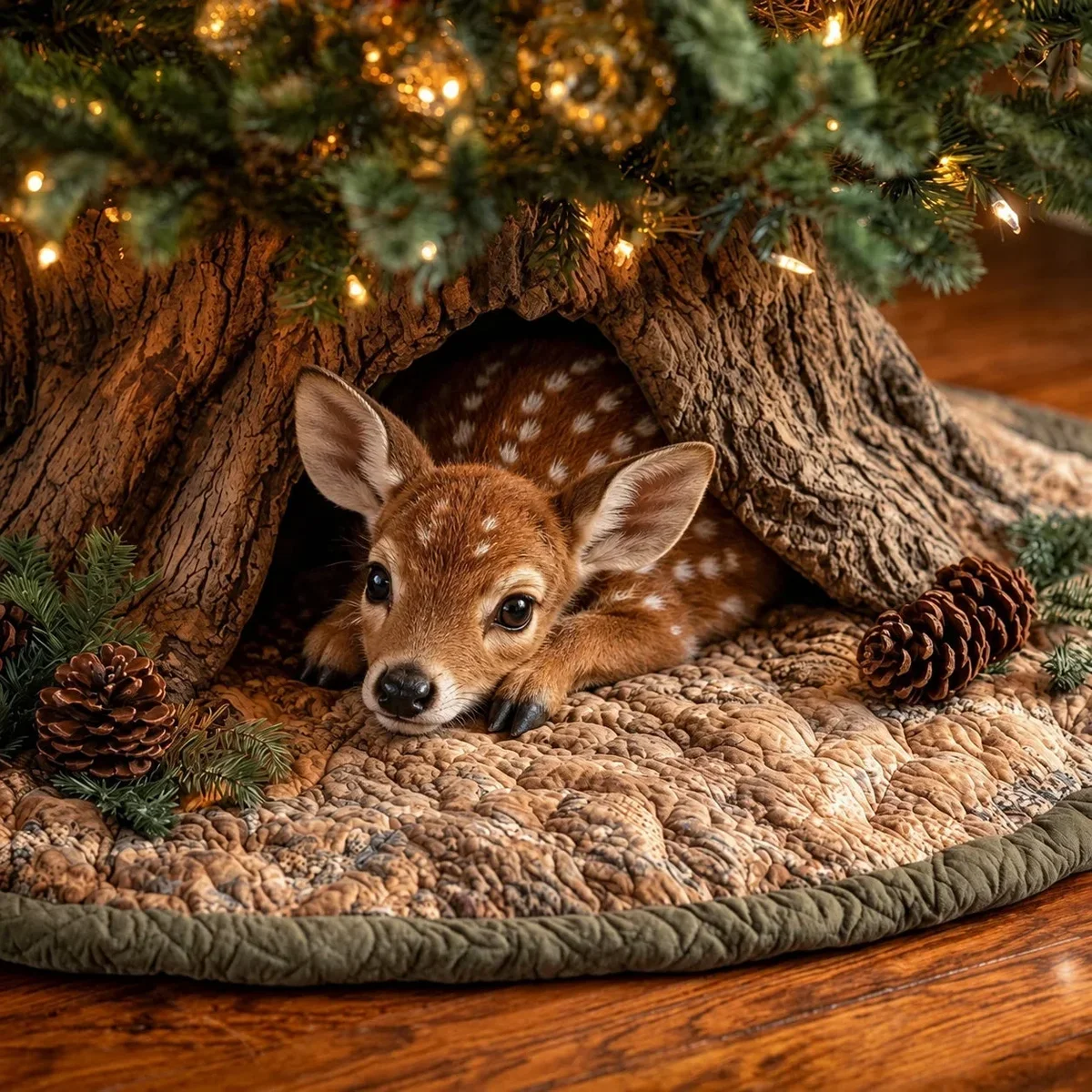 Deer Den Quilted Tree Skirt Christmas Gift