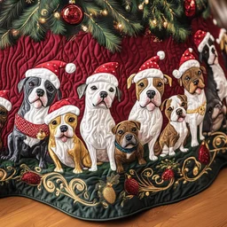 Happy Bulldog Christmas Quilted Tree Skirt Christmas Gift