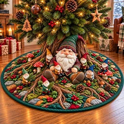Giant Gnome Guardian Quilted Tree Skirt Christmas Gift