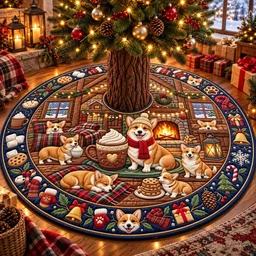 Corgi Hot Cocoa Quilted Tree Skirt Christmas Gift