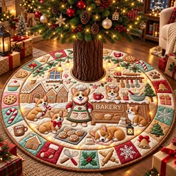 Corgi Gingerbread Bakery Quilted Tree Skirt Christmas Gift