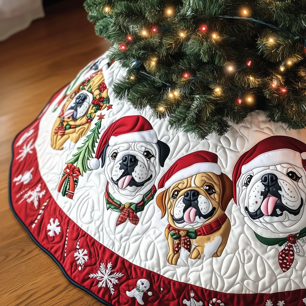 Festive English Bulldog Quilted Tree Skirt Christmas Gift