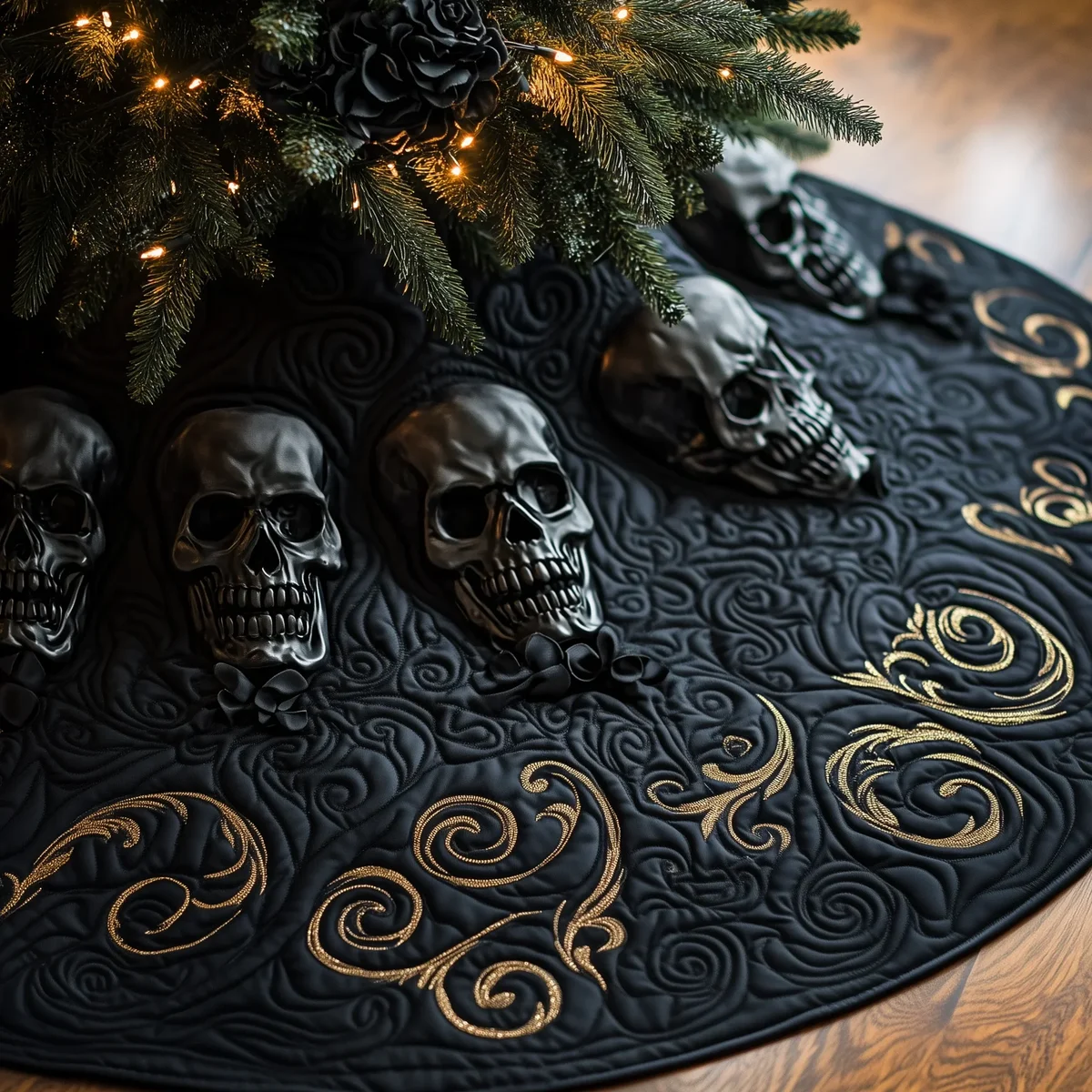Elegant Skull Quilted Tree Skirt Christmas Gift