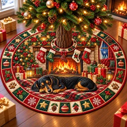 Cozy Dachshund Christmas Quilted Tree Skirt Christmas Gift