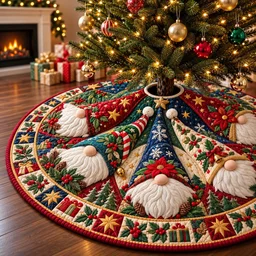 Gnomes Cozy Cottage Quilted Tree Skirt Christmas Gift