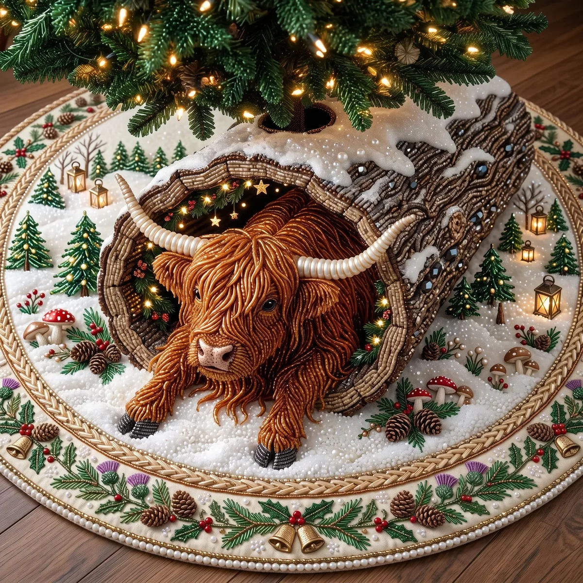 Highland Snowfield Quilted Tree Skirt Christmas Gift