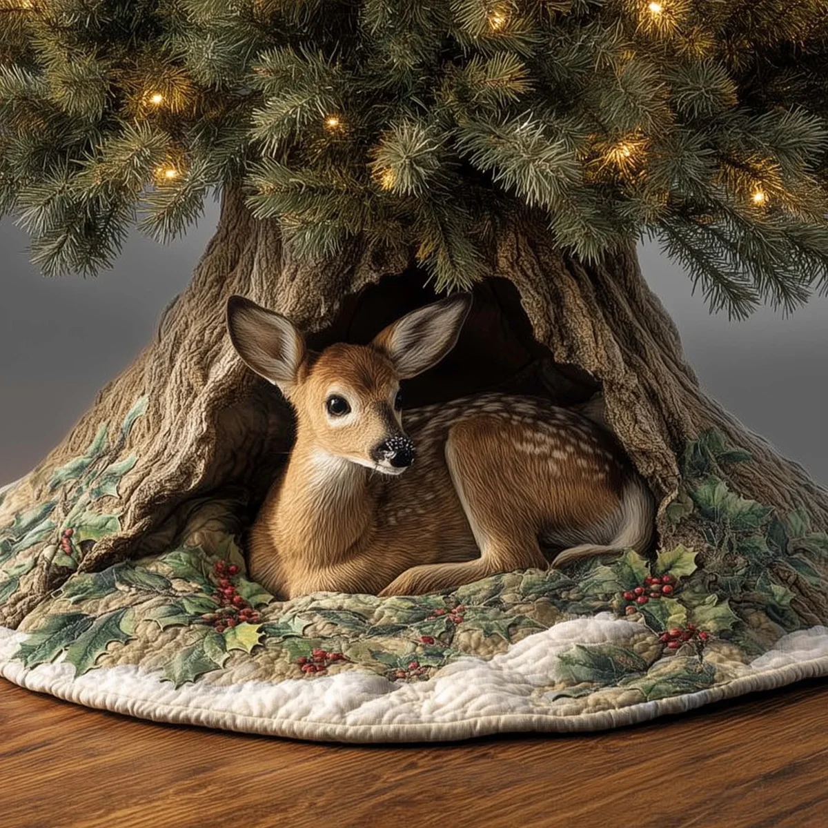 Deer Quilted Tree Skirt Christmas Gift