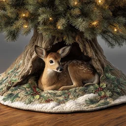 Deer Quilted Tree Skirt Christmas Gift