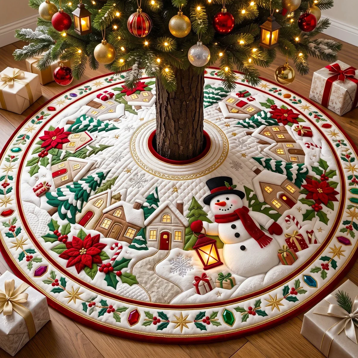 Christmas Snowman Quilted Tree Skirt Christmas Gift