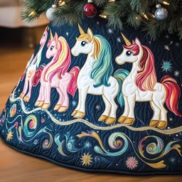 Christmas Joyful Unicorn Quilted Tree Skirt Christmas Gift