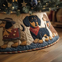 Dachshund Joy Quilted Tree Skirt Christmas Gift
