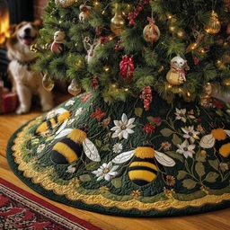 Floral Bee Quilted Tree Skirt Christmas Gift