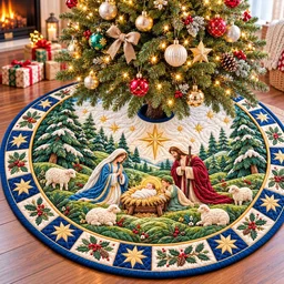 Nativity Holy Star Quilted Tree Skirt Christmas Gift
