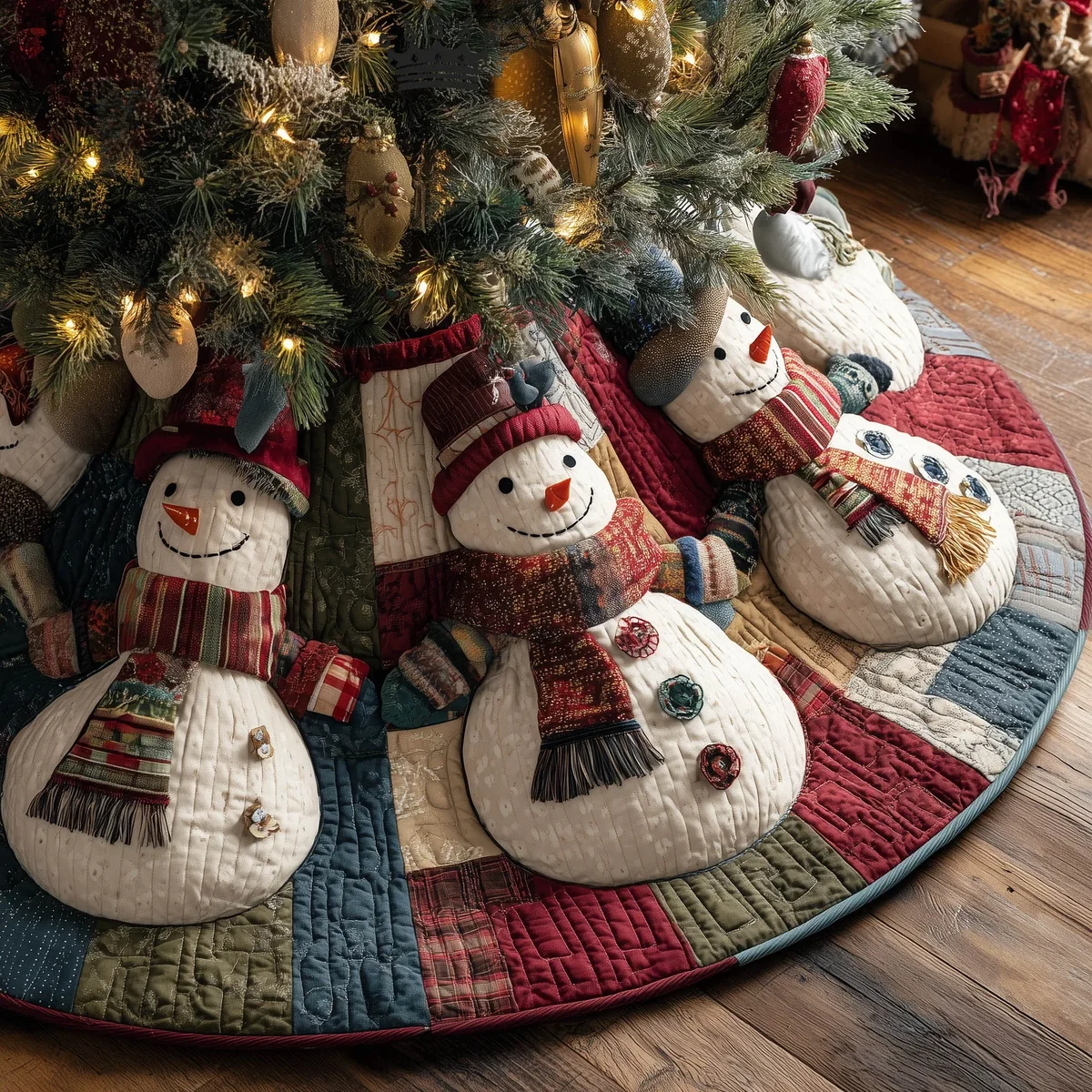 Yuletide Snowman Quilted Tree Skirt Christmas Gift
