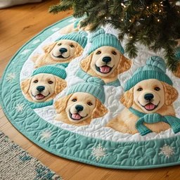 Winter Puppy Parade Quilted Tree Skirt Christmas Gift