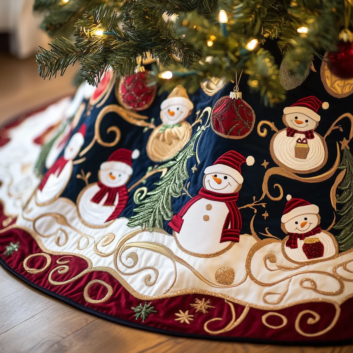 Jolly Snowman Quilted Tree Skirt Christmas Gift