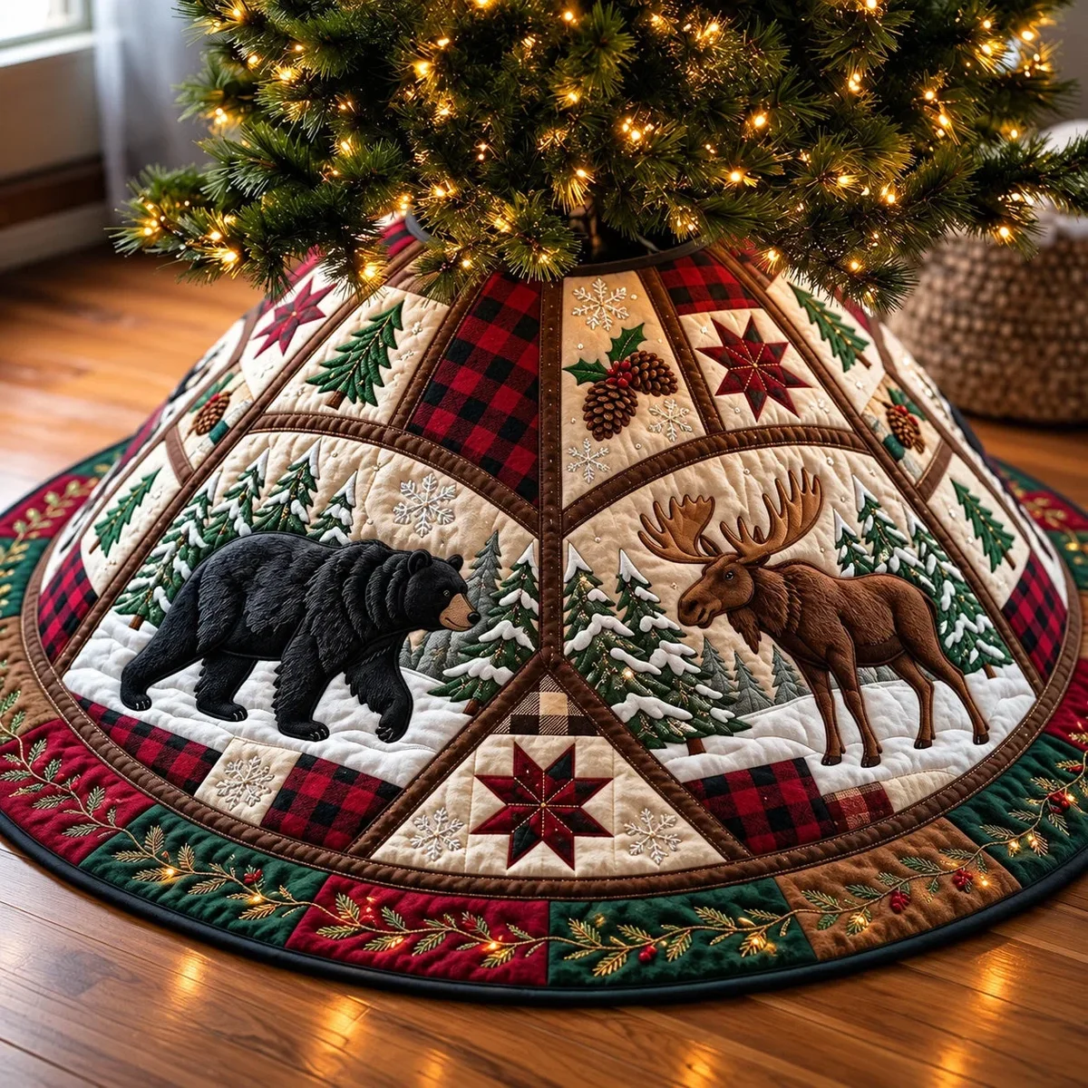 Forest Wildlife Quilted Tree Skirt Christmas Gift