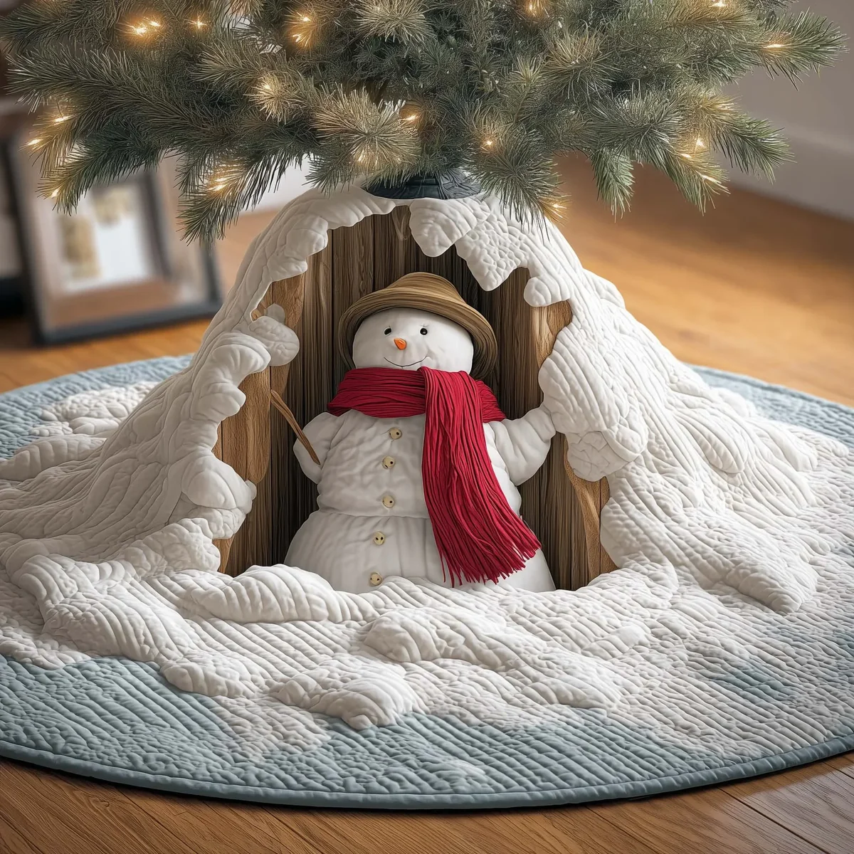 Snowy Snowman Quilted Tree Skirt Christmas Gift