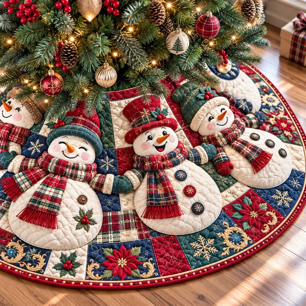 Snowman Snowflake Symphony Quilted Tree Skirt Christmas Gift