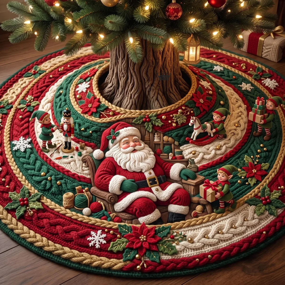 Santa Spiral Quilted Tree Skirt Christmas Gift